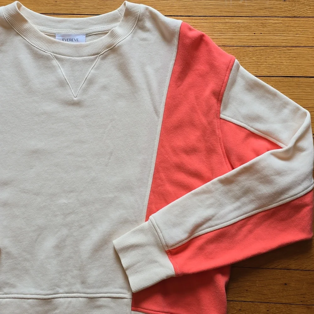 Evereve, Coral & Cream Colorblock Sweatshirt, Drop Shoulders, EUC, Women's S - Picture 6 of 12